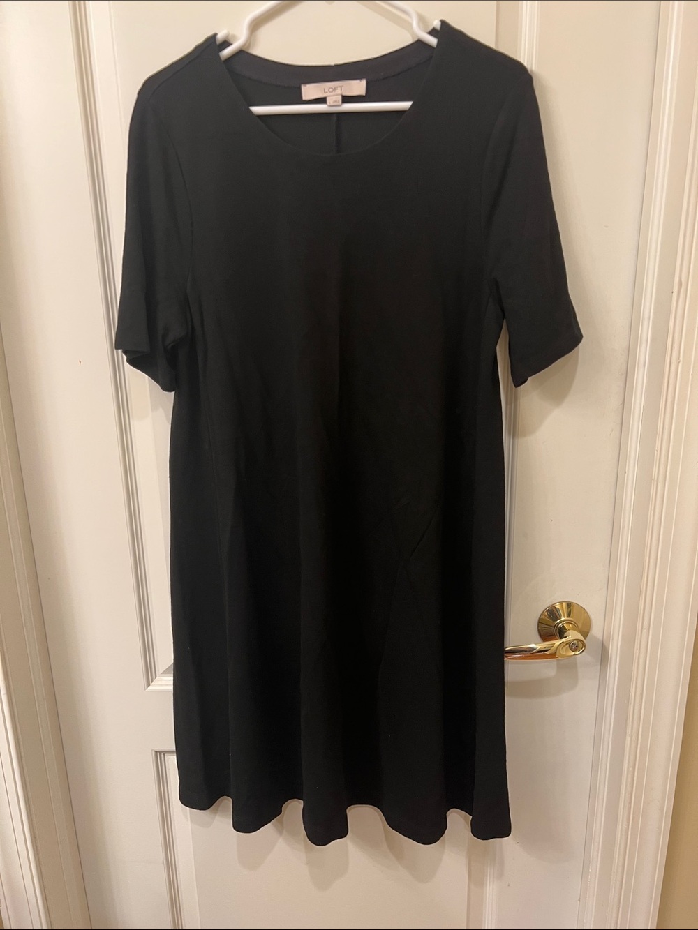 LOFT Black Short-Sleeve Swing Mini Dress